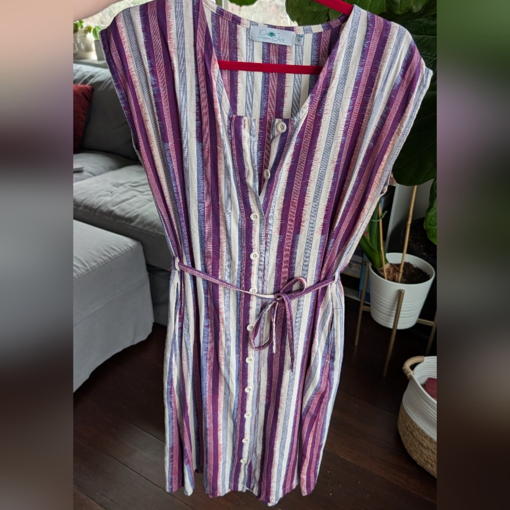 Striped Button-Down Dress with Belt